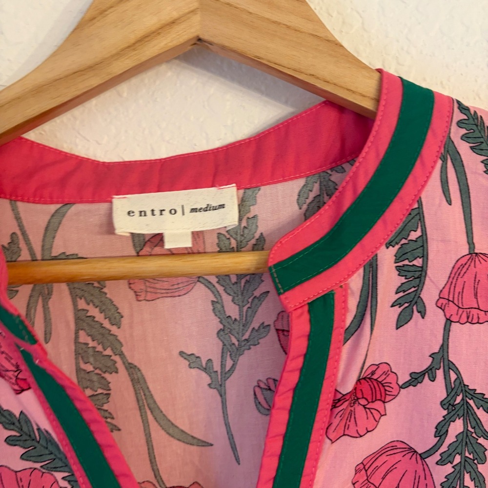 Entro Poppy Floral Midi Dress M Cottagecore Ruffle Tiered Preppy Cotton Pink - Picture 6 of 12